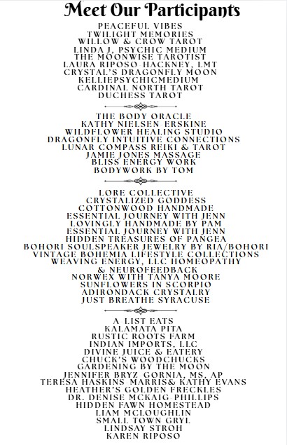 Program Participants - Meet all the talented vendors and practitioners at the fair